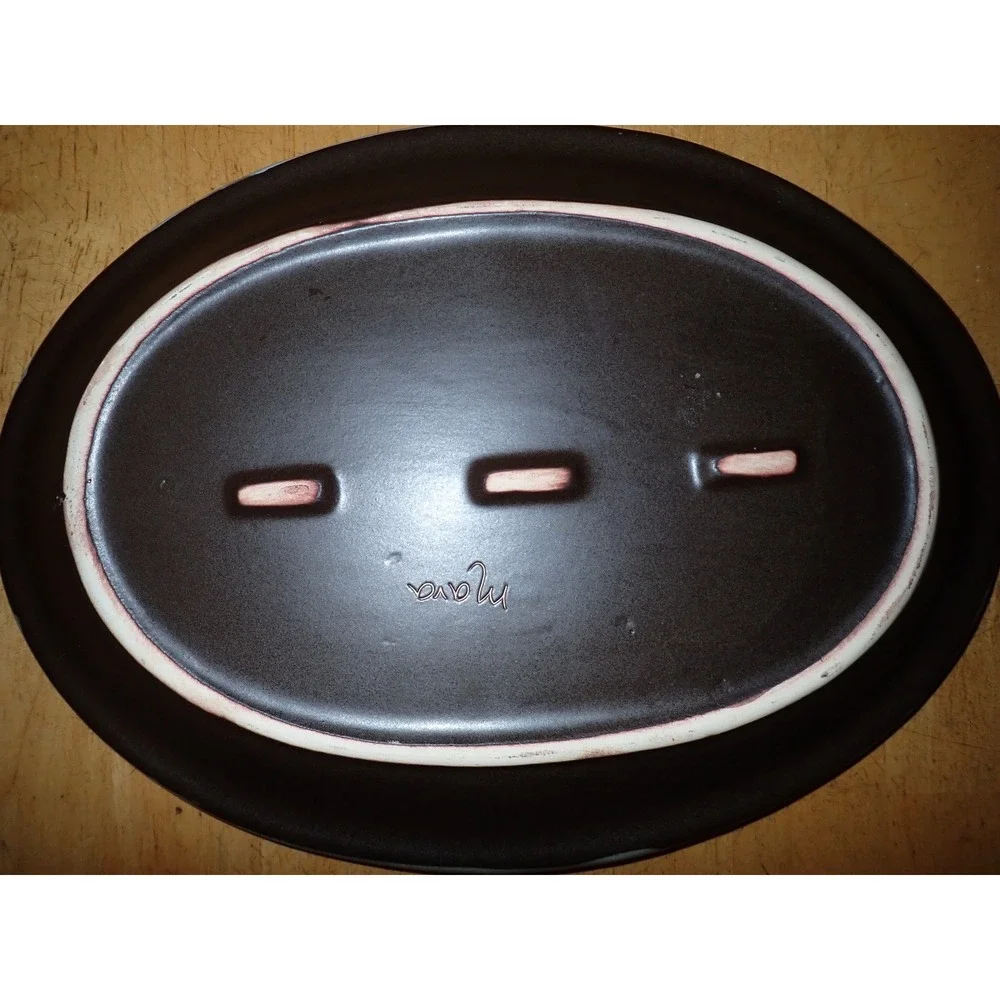 Mara Mexico Ceramic Sunflower Oval Serving Platter Handcrafted Gray 14in